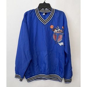 Vintage 1996 Space Jam Pullover V Neck Windbreaker Blue sz Large